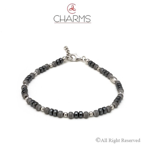 Bracciale Charms Uomo con ematite grigia e nera