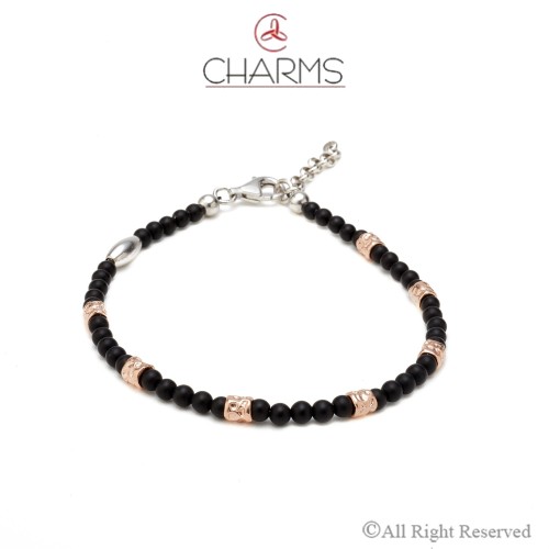 Bracciale Charms Uomo con Onice nero opaco