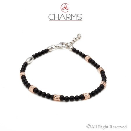 Bracciale Charms Uomo con Onice nero opaco