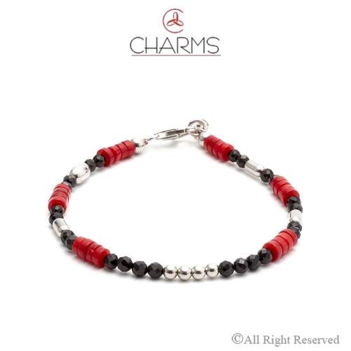 Bracciale Charms Uomo con Corallo Bamboo ,Onice e Argento