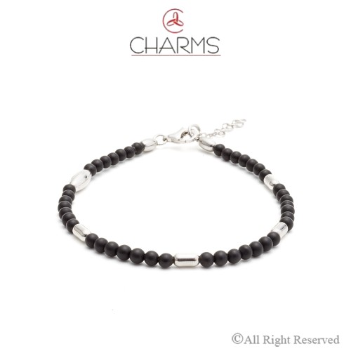 Bracciale Palline Onice Nero Opaco Uomo Charms