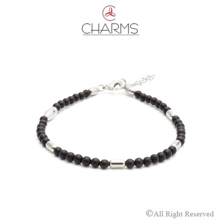Bracciale Palline Onice Nero Opaco Uomo Charms