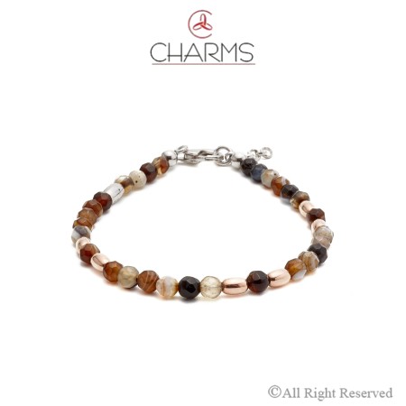 Bracciale Agata Sfumature Nocciola Charms Uomo