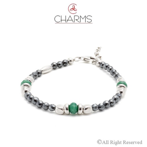 Bracciale Agata Verde Charms con girelli e cubetti Argento