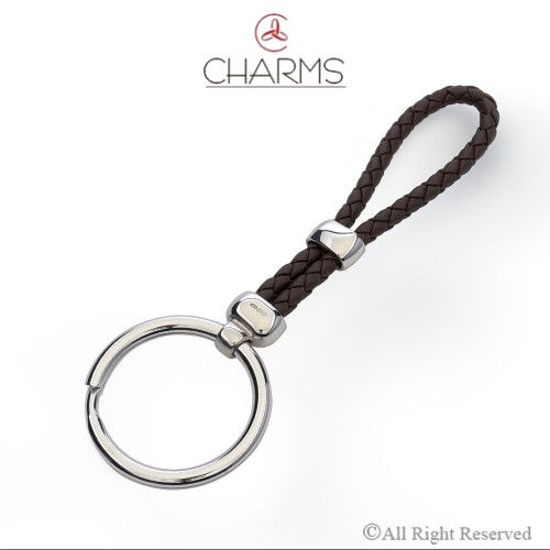 Portachiavi cuoio Testa di Moro intrecciato con blocchi in Argento