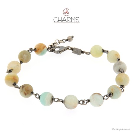 Bracciale Unisex a rosario con pietre di amazonite linea Charms gioielli