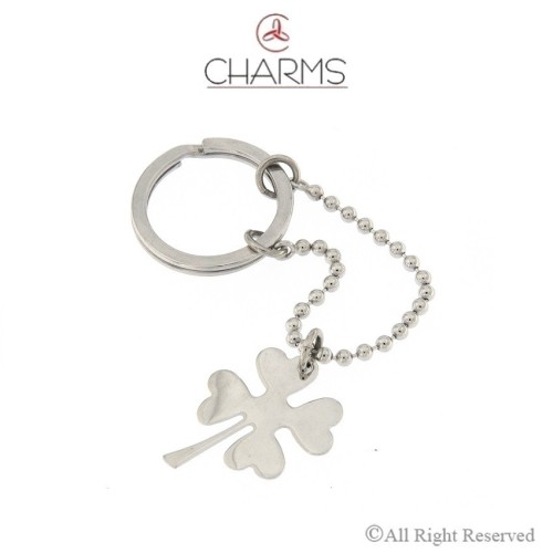  Portachiavi con brisè rotondo, catena modello palline e quadrifoglio