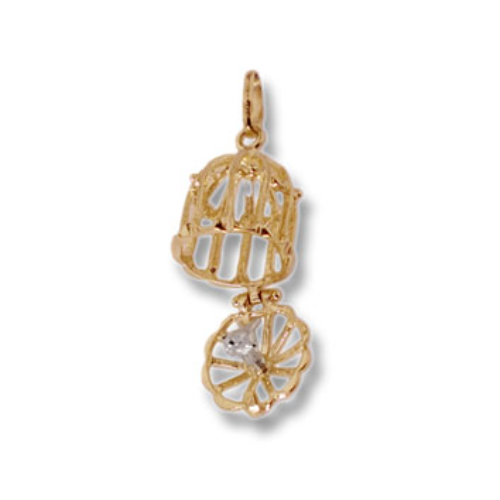 Charm Gabbietta con Uccellino in Oro