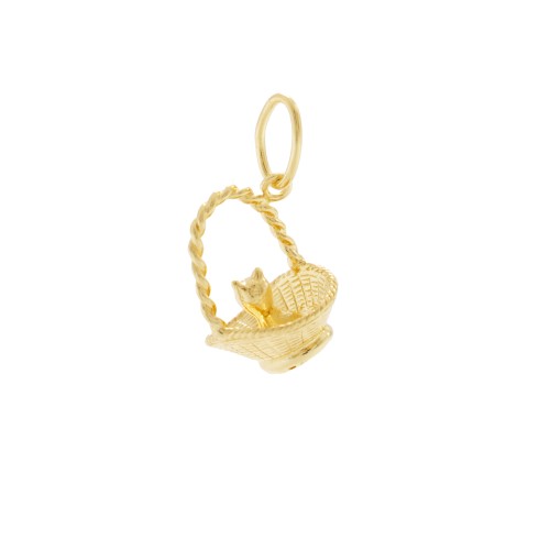 Charm a forma di Gattino nella Cesta in argento 925 in vista frontale | Charms.it