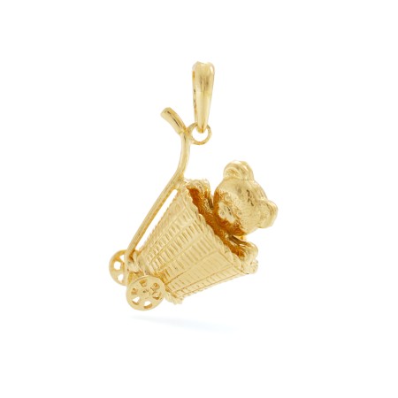 Charm a forma di Orsetto nella Cesta con Rotelle in argento 925 in vista di lato | Charms.it